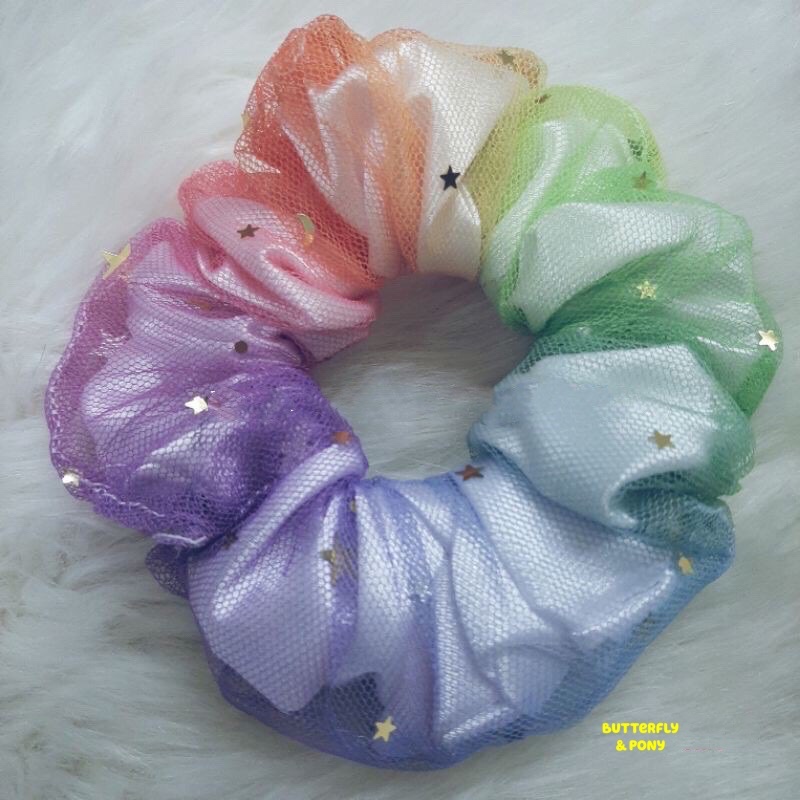 Dây Cột Tóc Cầu Vồng Ngôi Sao Scrunchies 2 Lớp Phồng To Dịu Dàng