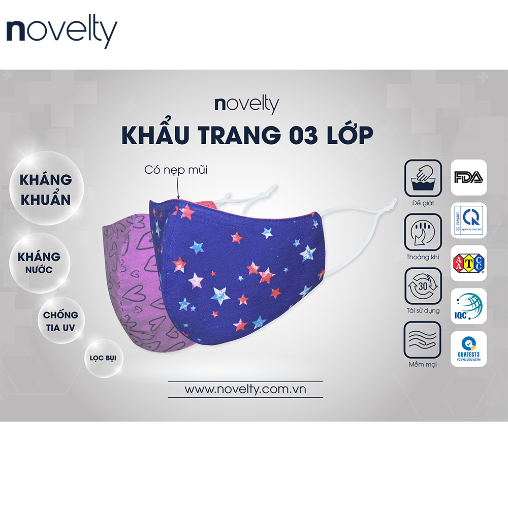 KHẨU TRANG 3 LỚP NOVELTY “KHÁNG GIỌT BẮN – KHÁNG KHUẨN” GIAO MÀU NGẪU NHIÊN