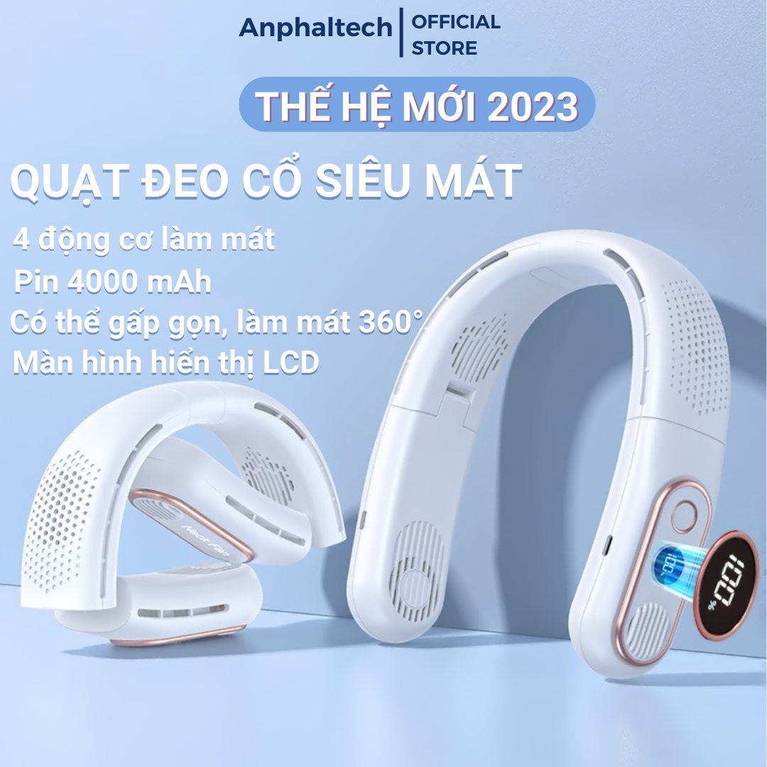 Quạt Mini Đeo Cổ BLADELESS NECKFAN A339, Quạt Đeo Cổ Thông Minh Tích Điện Không Cánh, Máy Quạt Treo Cổ Pin 4000mAh