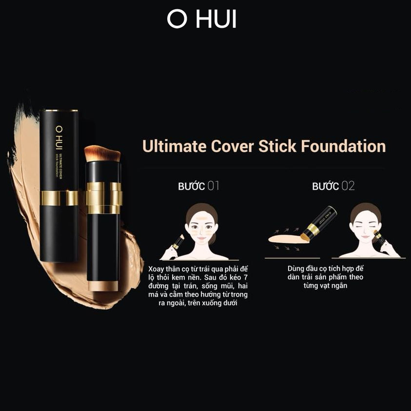 Bộ kem nền siêu che phủ và Son nước mịn mượt bền màu OHUI Ultimate Cover Stick Foundation Set