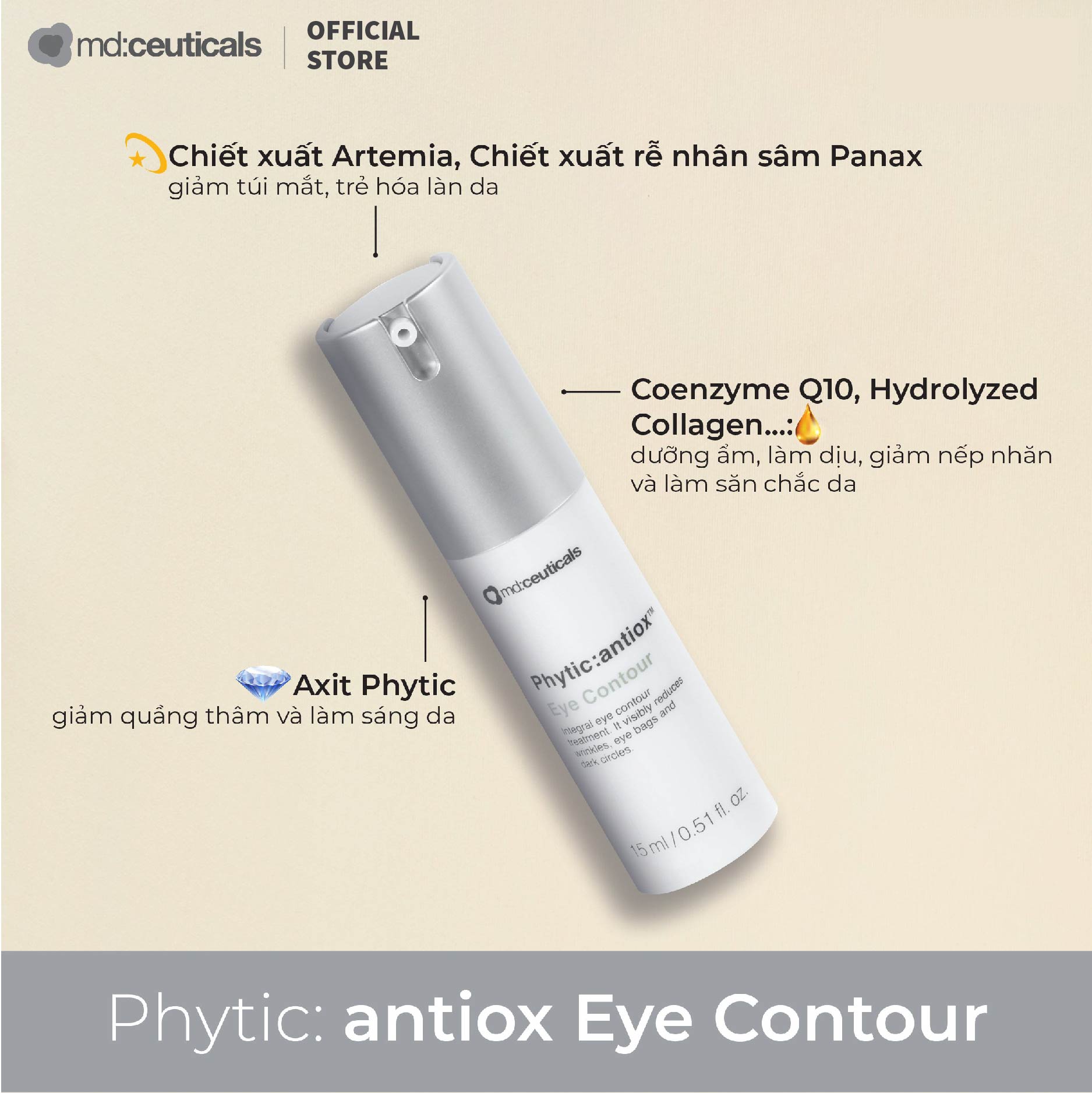 kem xóa bọng mỡ, quầng thâm mắt và chống lão hóa Phytic:Antiox Eye Contour 15ml