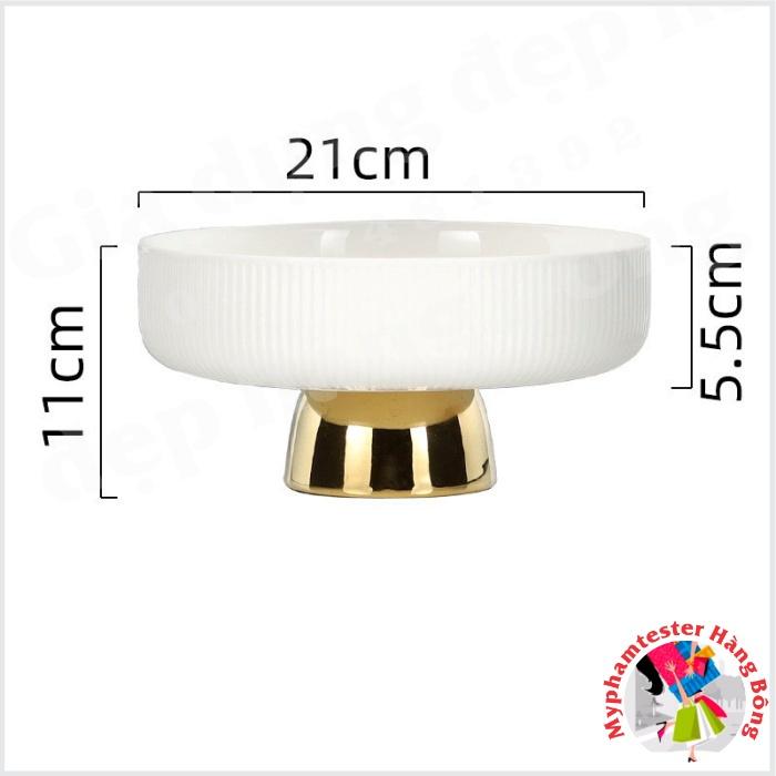 Đĩa bồng sứ chân vàng xanh lục ngọc bảo hoặc trắng, đủ size