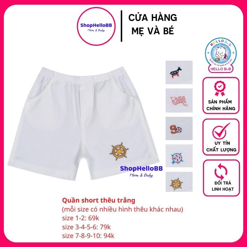 Quần short thêu trắng bé trai Hello B&amp;B đủ size 1-10