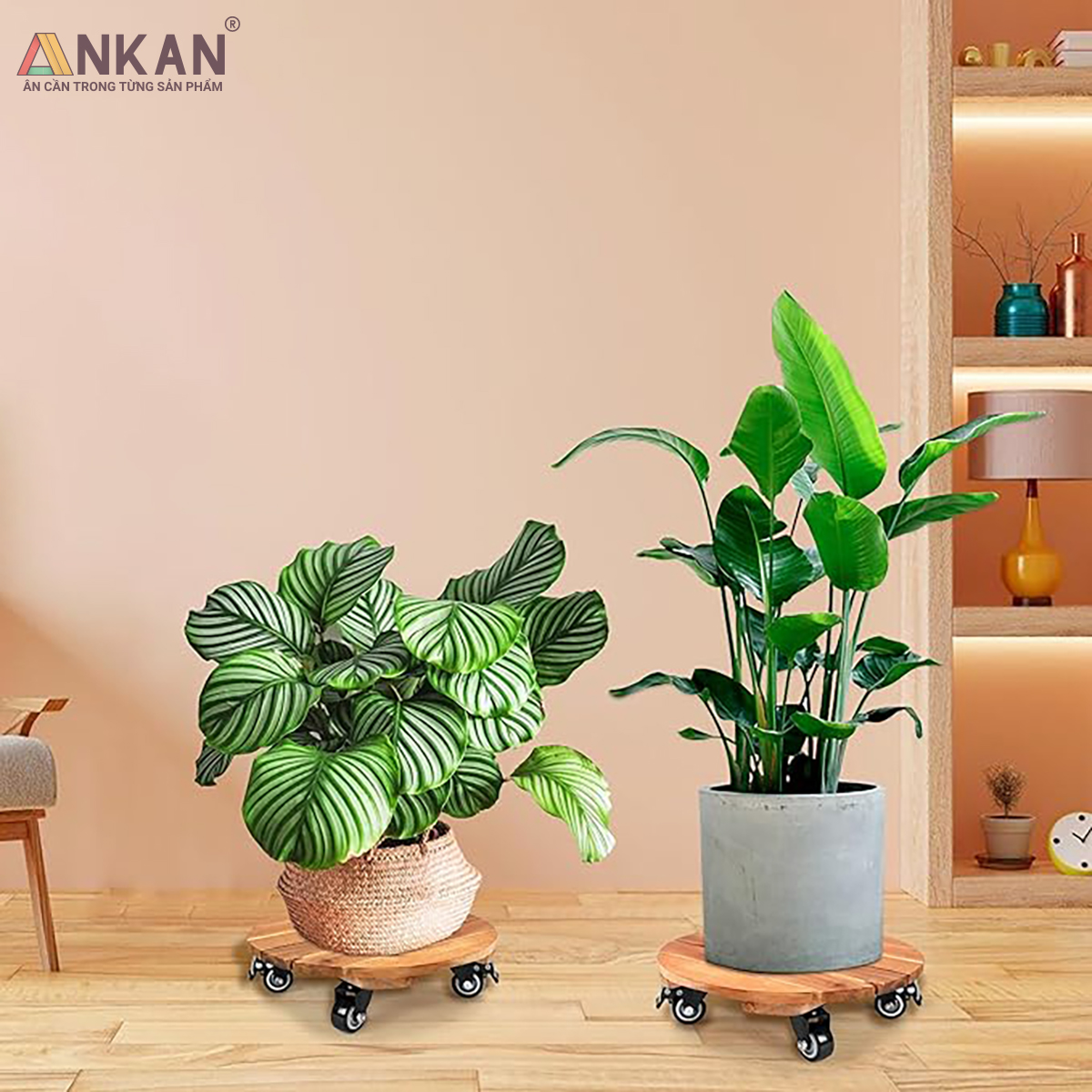 Đế Lót Để Chậu Cây Có Bánh Xe ANKAN 40cm Làm Giá Đỡ Kệ Hoa Cây Cảnh, Màu Vàng Nắng, Chịu Tải 150Kg
