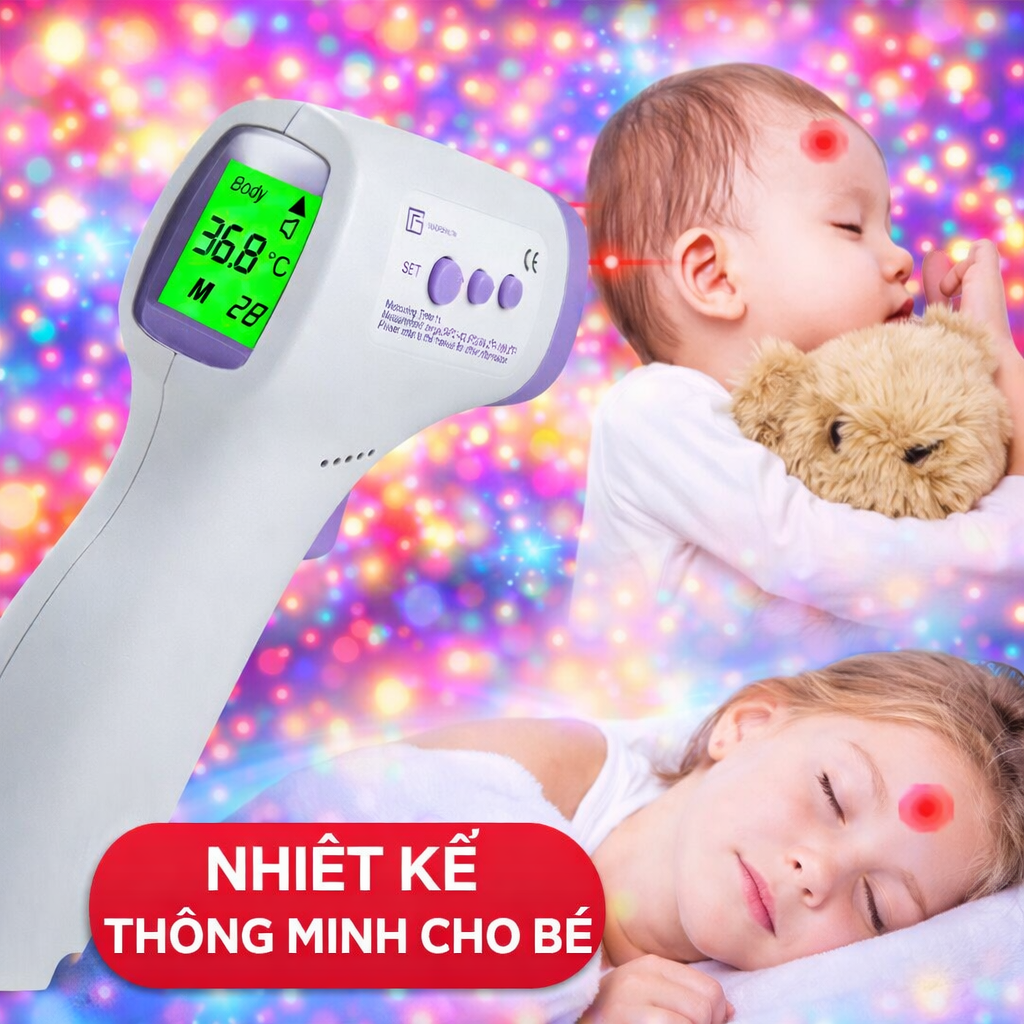 Nhiệt Kế Điện Tử Đo Trán Cho Bé – Màn Hình Màu, Cảnh Báo Sốt, Chính Xác Cao