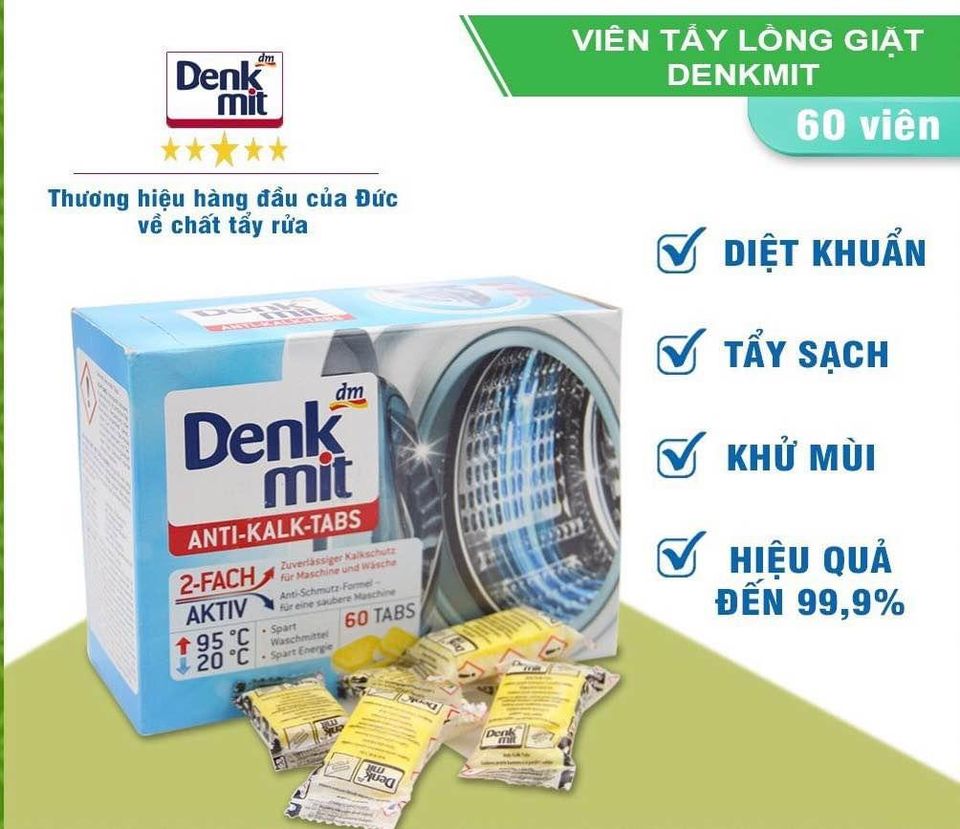 [Hàng nhập khẩu - Đức] Viên Tẩy Lồng Máy Giặt Denkmit Anti Kalk Tabs, 60 VIÊN