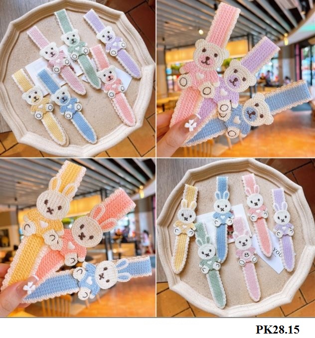 PK28 Bờm dán họa tiết thỏ gấu thời trang cho bé