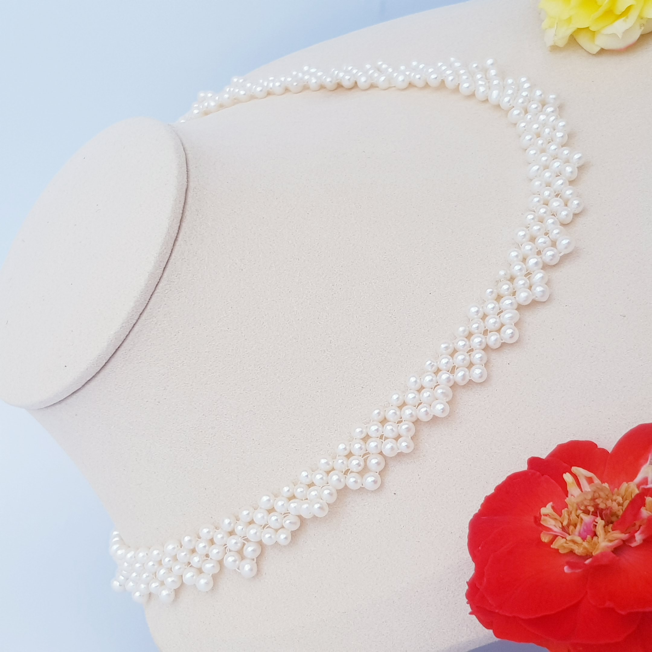 Chuỗi Vòng Cổ Ngọc Trai Tự Nhiên Cao Cấp - Chuỗi Đơn Kết Hàng Ren 45 - Trang Sức Cô Tấm - LACE PERL - COTAM1105 + Tặng kèm bông tai nụ KT2603