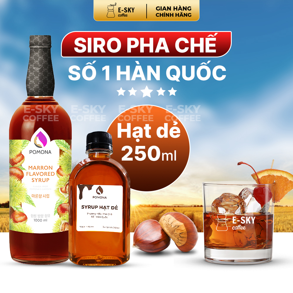 Siro Hạt Dẻ Pomona Marron Syrup Nguyên Liệu Pha Chế Hàn Quốc Chai Thủy Tinh 1 lít