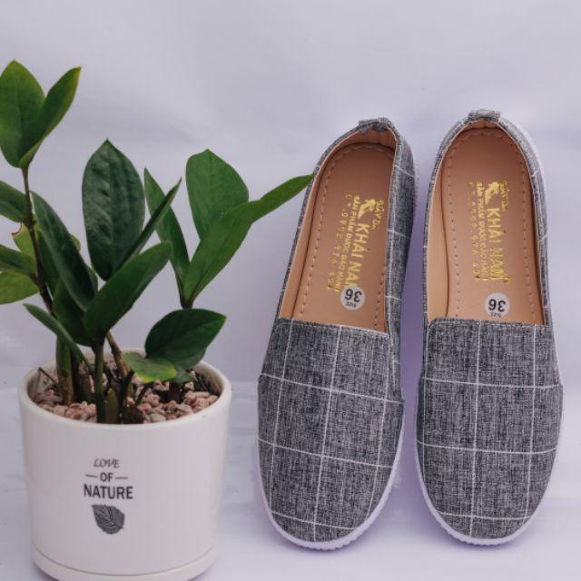 Giày Lười mọi nữ thể thao Caro Xám
