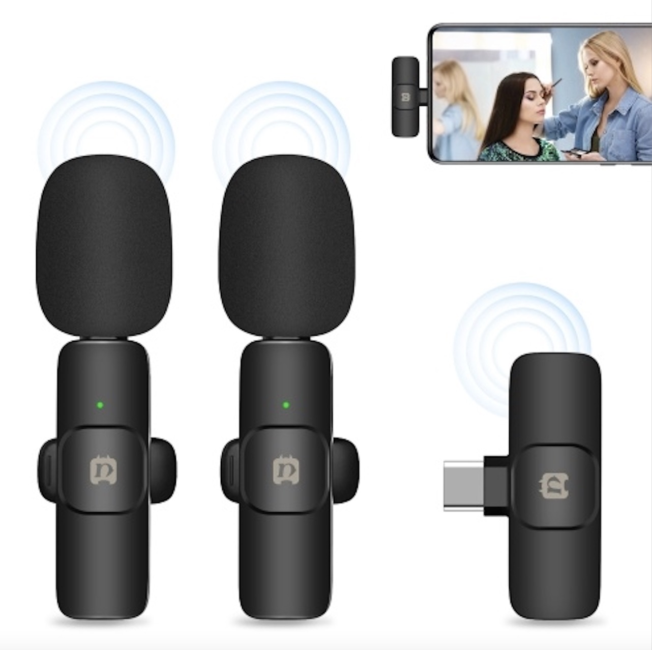 PULUZ PU3151B One-Trigger-Two Mini 2.4G Wireless Microphone System Clip-on Mic Replacement for Type-C Android Smarphones Tablets