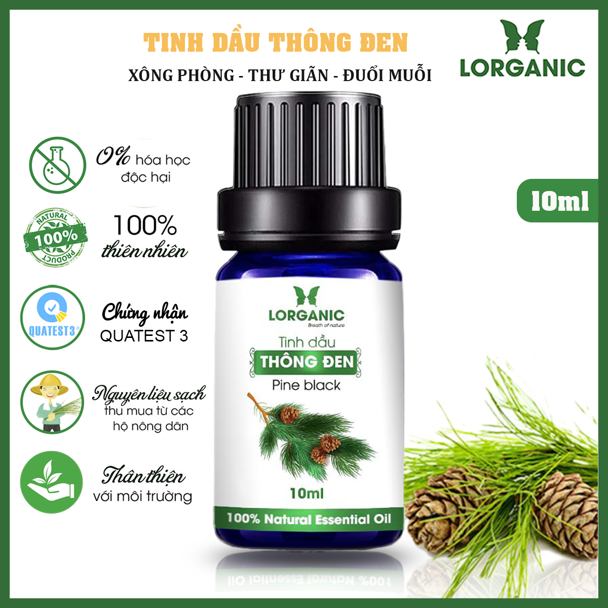 Tinh dầu gỗ thông đen Lorganic Pine black 10ml/ Hương thơm ấm nồng/ Tinh dầu thiên nhiên nguyên chất xông phòng/ Thư giãn tinh thần/ Thích hợp dùng với đèn xông và máy khuếch tán.