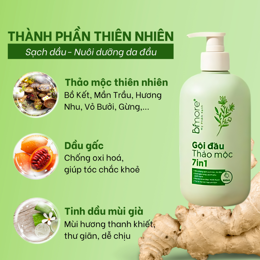 Gội đầu thảo mộc 7in1 làm sạch da đầu, phục hồi tóc, giúp tóc chắc khỏe