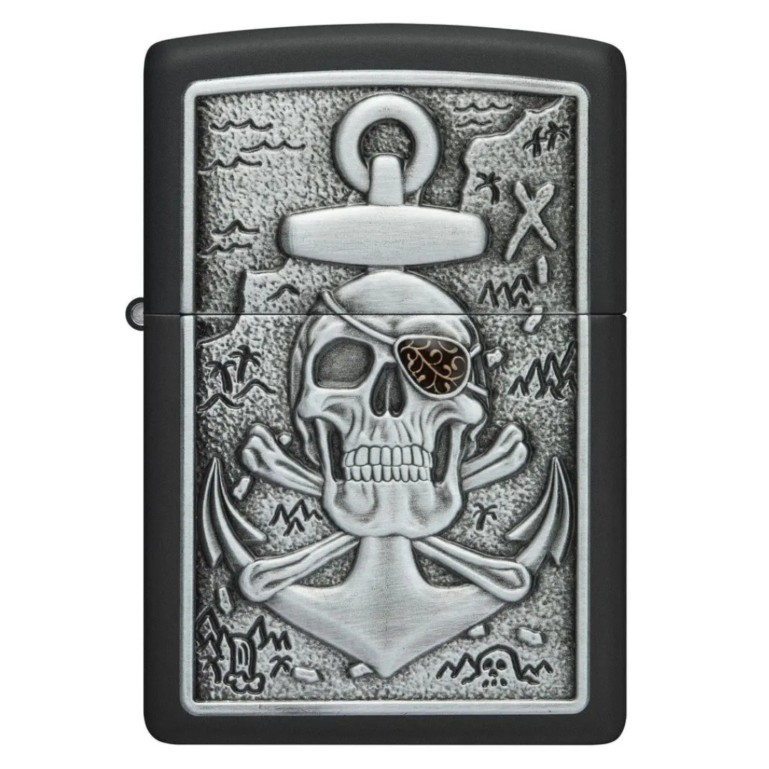Bật Lửa Zippo In Hình Đầu Lâu Mỏ Neo Nổi Skull Anchor Emblem Design Chính Hãng Mỹ - Thiết Kế 3D Nổi, Sơn Đen Nhám, Chống Gió, Phong Cách Bụi Bặm