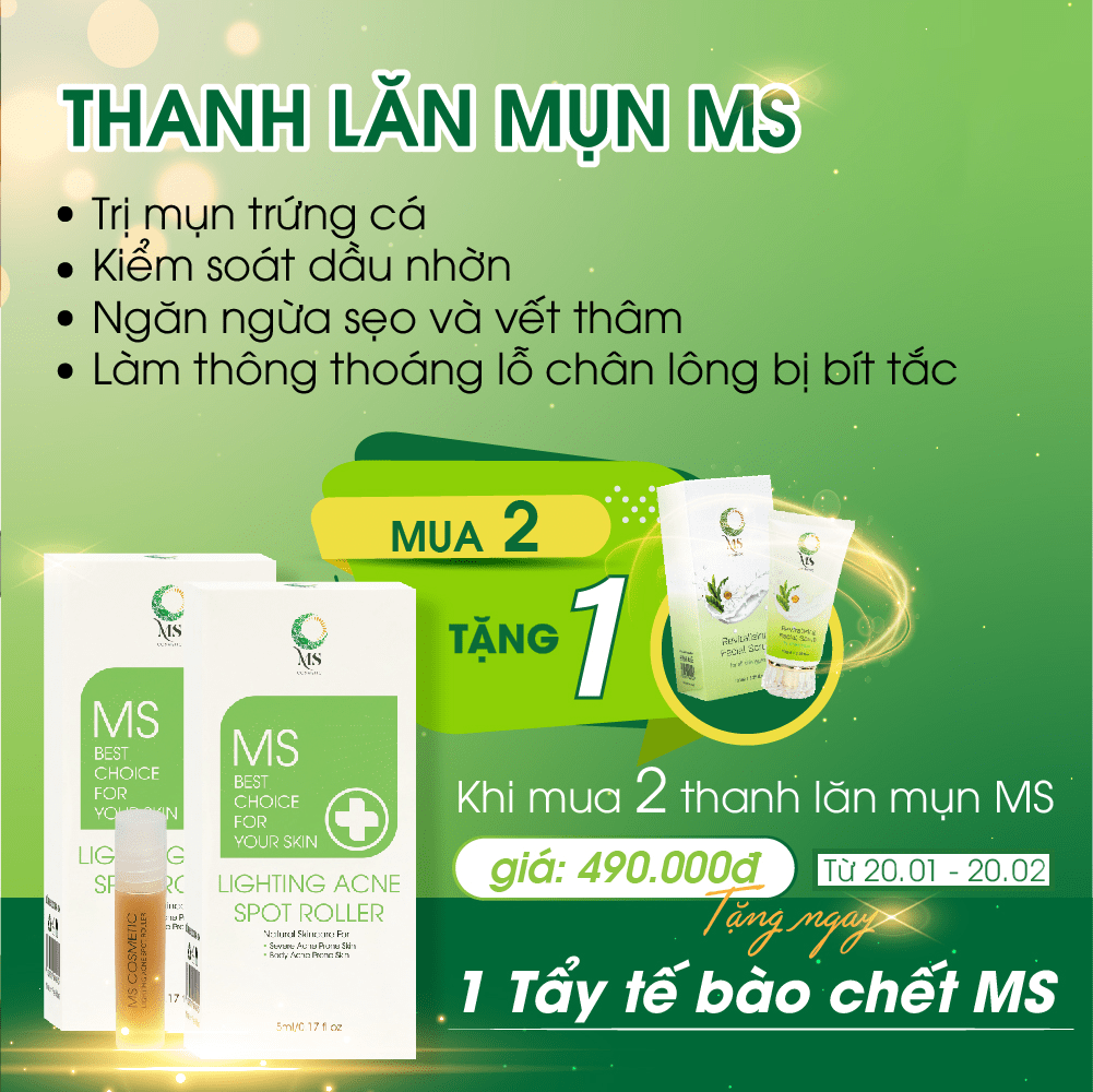 [MUA 2 TẶNG 1] Mua 2 Thanh Lăn Mụn MS Lighting Acne Spot Roller (5ml) Hỗ Trợ Giảm Mụn, Mờ Vết Thâm, Thông Thoáng Lỗ Chân Lông + TẶNG 1 Tẩy Tế Bào Chết MS (100ml) Ngừa Mụn Làm Sáng Da, Dành Cho Da Nhạy Cảm - Mỹ Phẩm MS COSMETIC