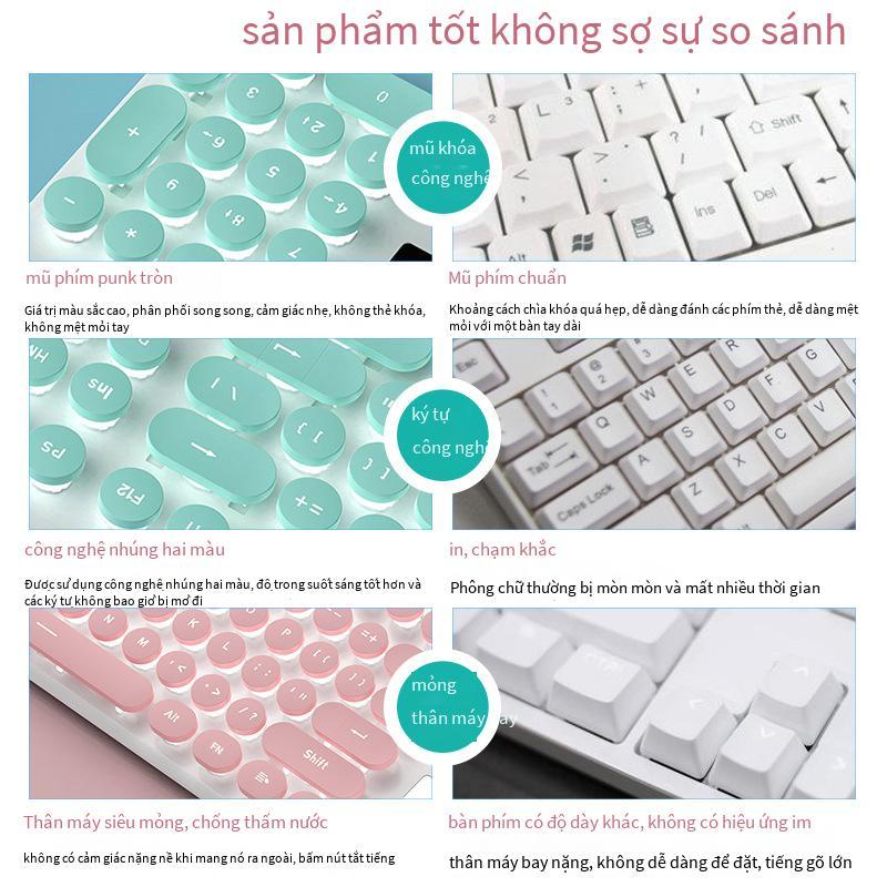 Phong cách mới nhất V8 cơ tay cảm giác bàn phím chuột tai nghe tắt tiếng có dây cô gái văn phòng dễ thương gõ phím trò chơi thể thao điện tử