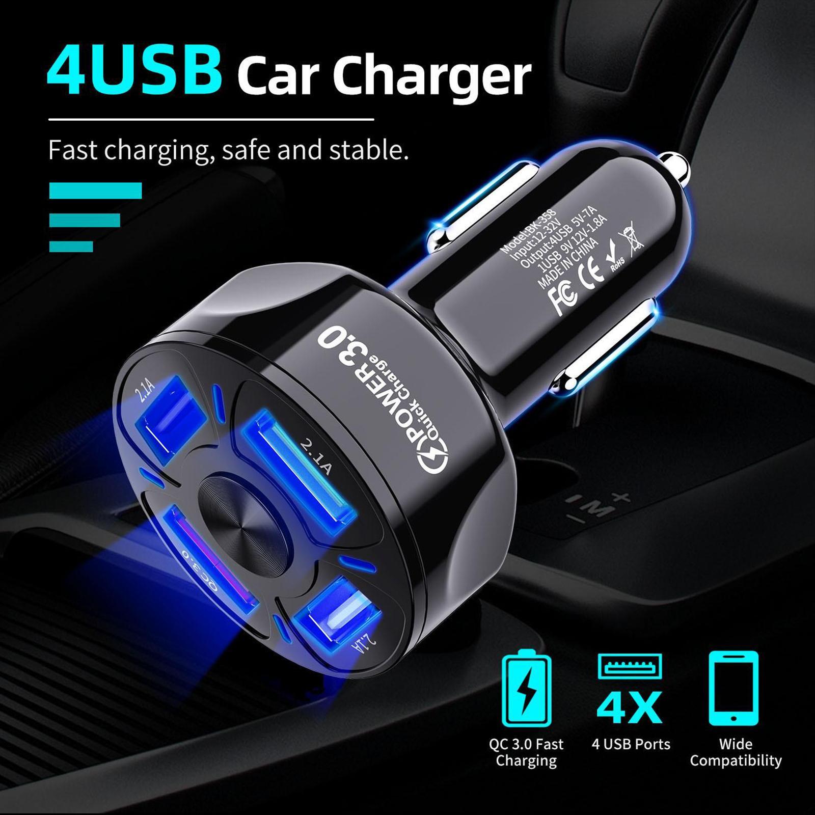 12V 4-Ports USB  QC 3.0 Quick Charge Adapter Socket For
