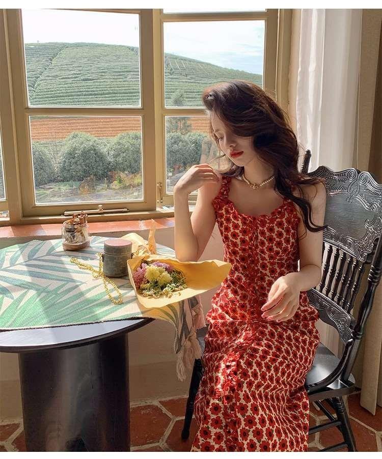DIYIWEI Tea Break Dress Pháp Vintage Fairy Dress Nhỏ giảm tuổi Pure Sex Wind Sling Dress Nữ 2023 Summer Dress