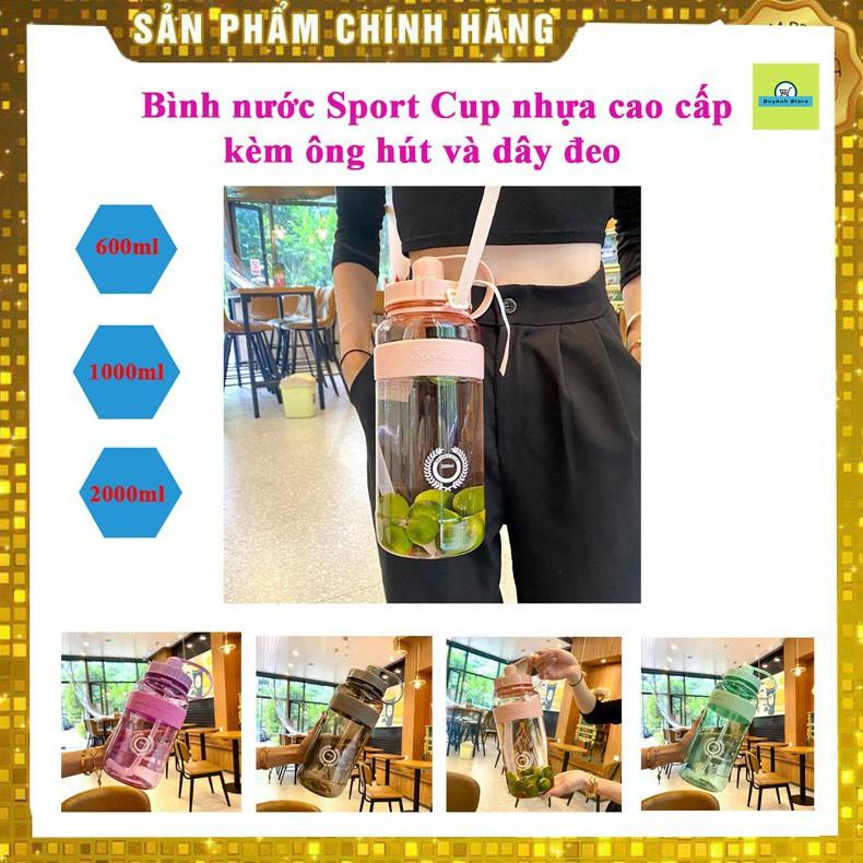 Bình nước cao cấp Sport Cup kèm dây đeo và ông hút dung tích 600ml, 1000ml, 2000ml tiện lợi- Bình đựng nước thể thao