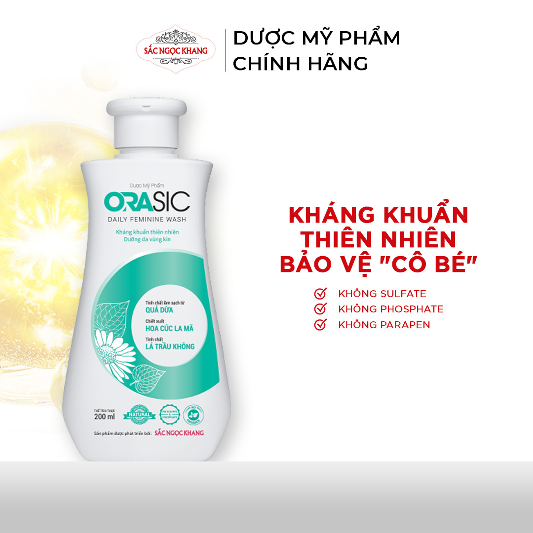 Dung dịch vệ sinh phụ nữ ORASIC Sắc Ngọc Khang 200ml với Tinh chất lá trầu không 200ml giúp làm sạch và dưỡng da "cô bé"