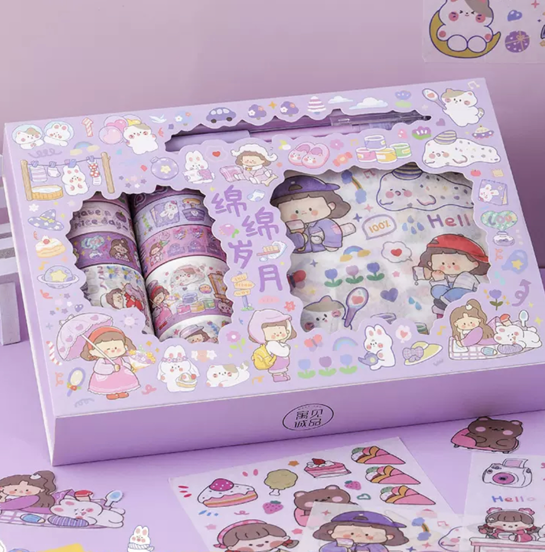Sticker Set Băng Keo Giấy Họa Tiết Dễ Thương Dùng Trang Trí Sổ Tay