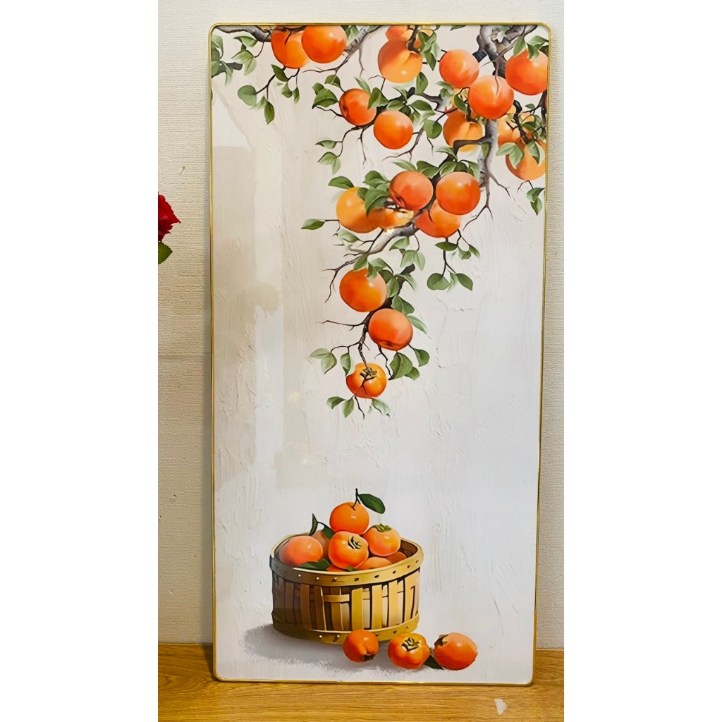 (ẢNH THẬT) Tranh treo tường cành hồng 9 trang trí decor có khung kèm đinh treo