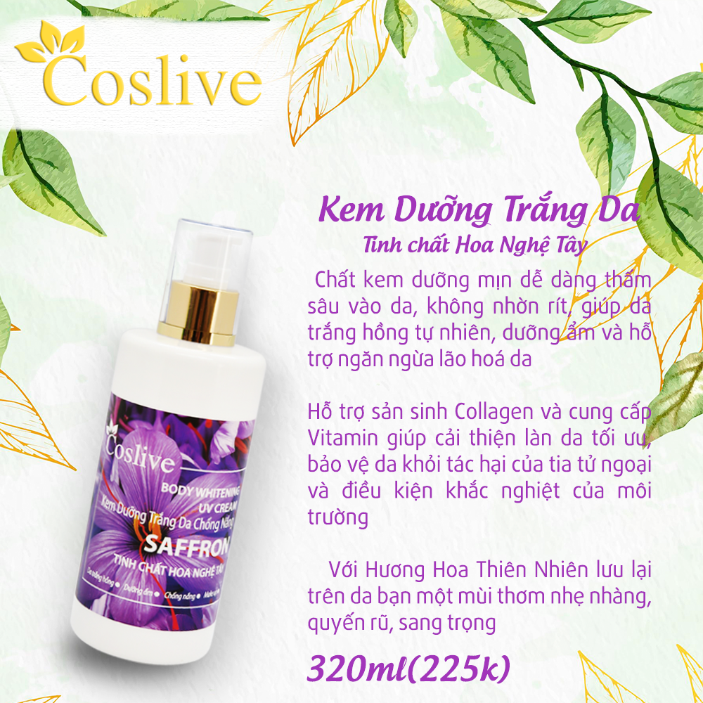 KEM DƯỠNG TRẮNG DA CHỐNG NẮNG TÍNH CHẤT HOA NGHỆ TÂY 320ML COSLIVE