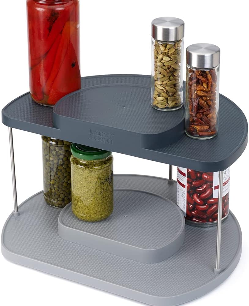 Kệ đựng chai lọ gia vị Joseph Joseph 85196 CupboardStore 2tier Rotating Org (Grey) hàng chính hãng