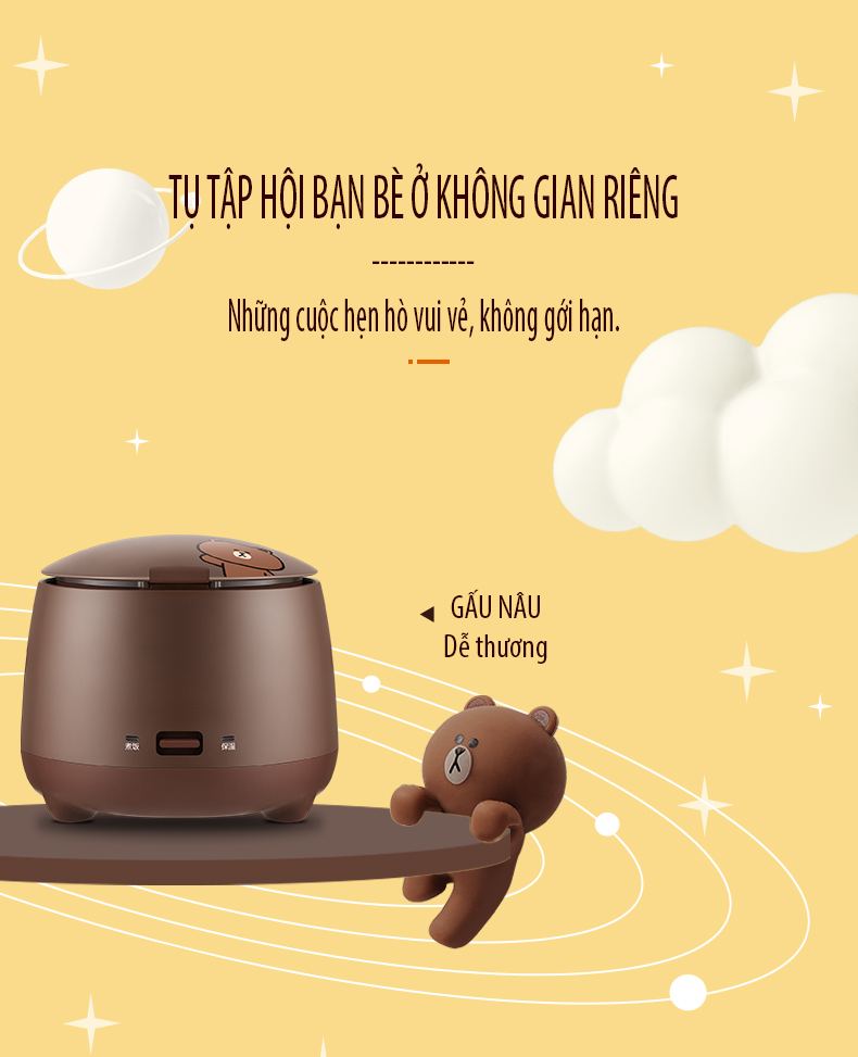 Nồi cơm điện đa năng vịt vàng Sally, gấu nâu Brown dễ thương dung tích 1,5L nấu cơm, canh, cháo, lẩu,...