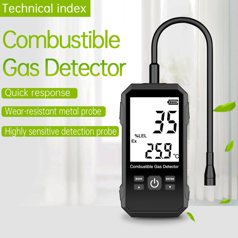Handheld Combustible Gases Leak Detector Natural Gases Leakage Tester Portable Combustible Gases Concentration Analyzer Meter with Temperature Test and Sound Light Alarm Function