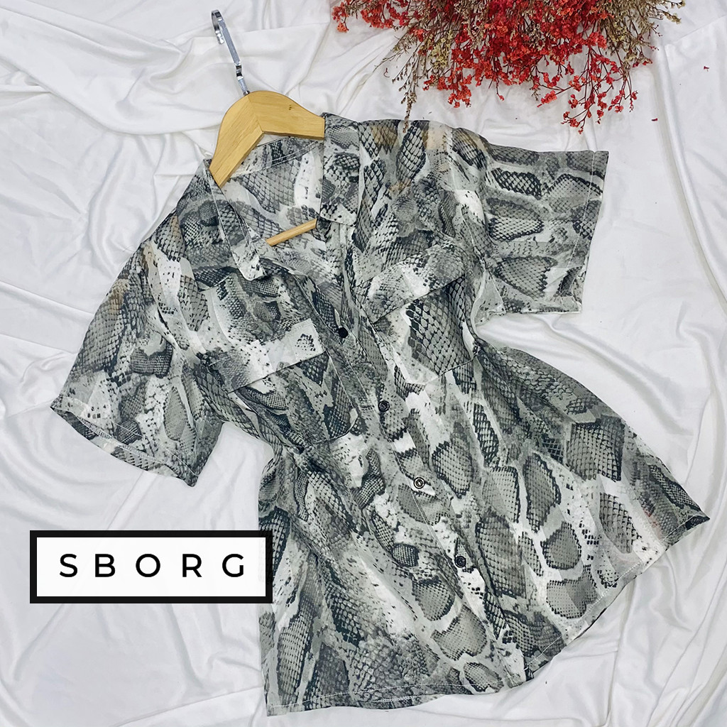 Áo sơ mi nữ SBORG áo thời trang nữ tay ngắn trẻ trung năng động chất lụa giấy mềm mịn họa tiết trendy cute dễ phối đồ sang trọng thanh lịch cho phái nữ freesize dưới 60kg quà tặng vợ