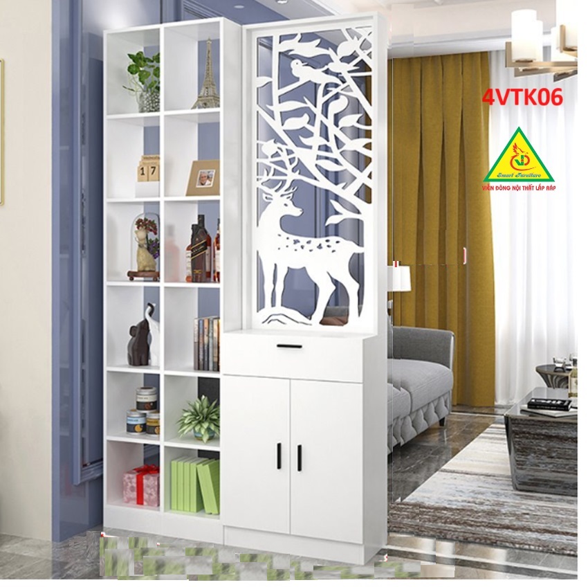 Vách ngăn phòng khách, vách ngăn tủ kệ bằng gỗ 4VTK06- Nội thất lắp ráp Viendong adv