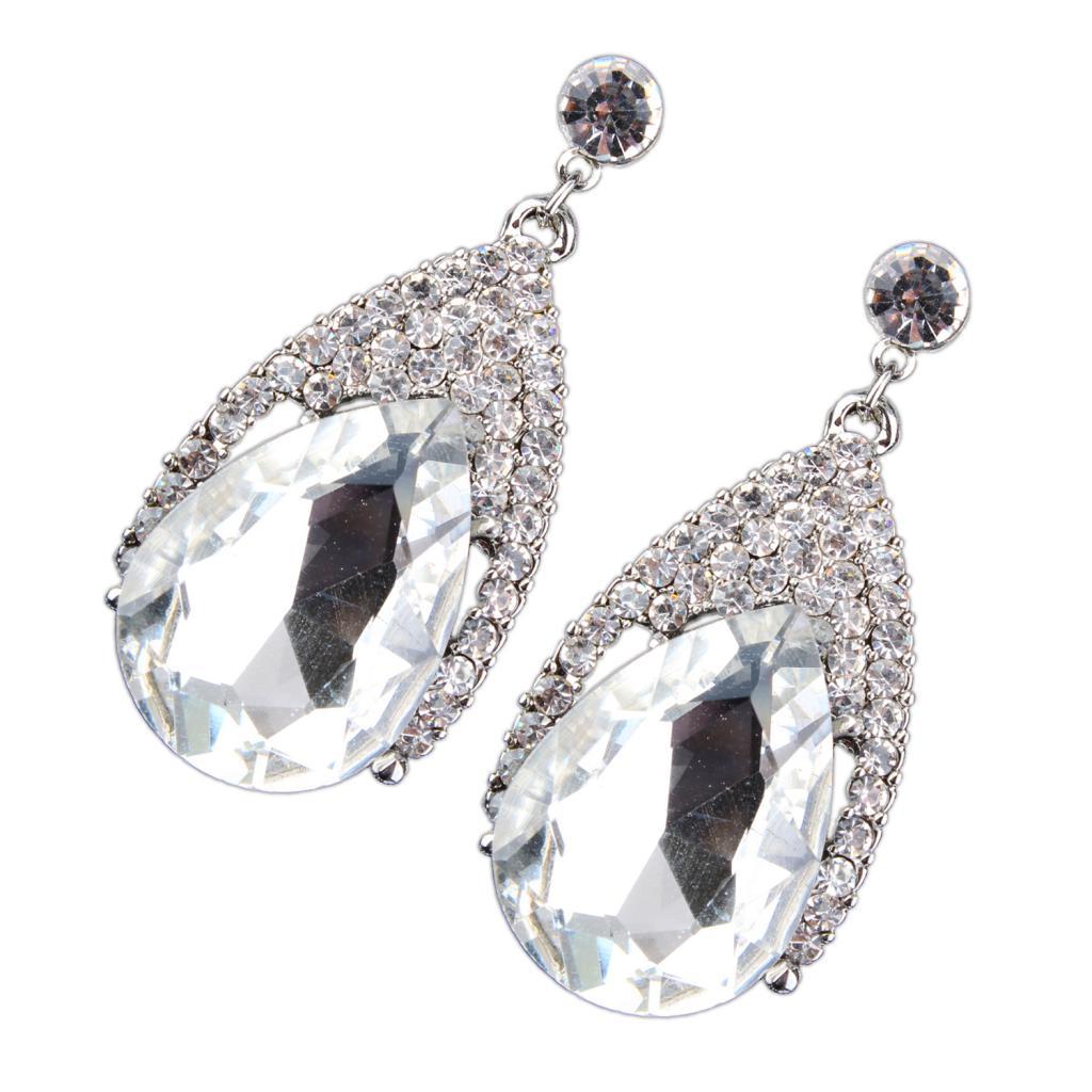 Vintage Glitter Rhinestone Diamante Teardrop Drop Dangle Earrings