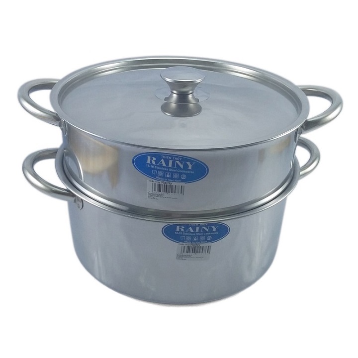 Bộ nồi xửng 1 đáy nắp inox Rainy 24cm - Hàng Chính Hãng