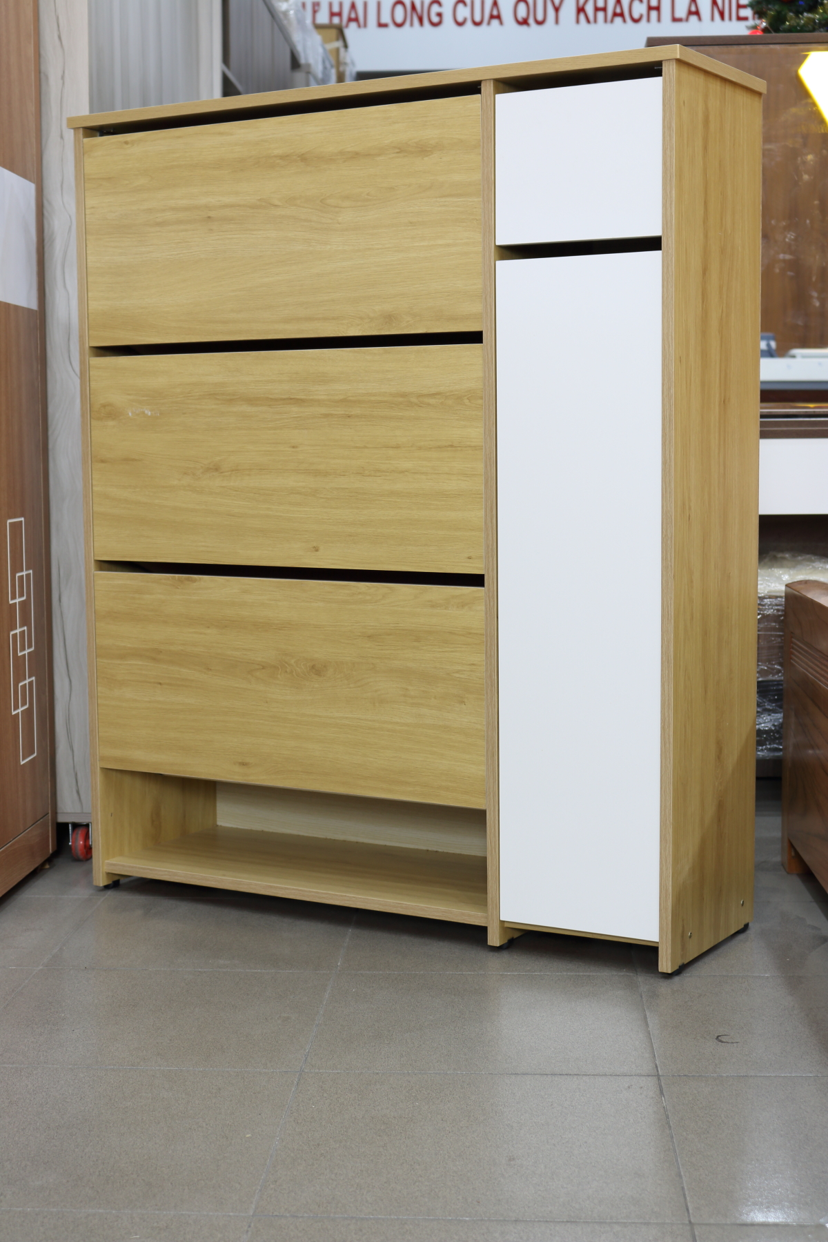 Tủ Giày Thông Minh Gỗ Mdf Melamine màu Vàng Phối Trắng