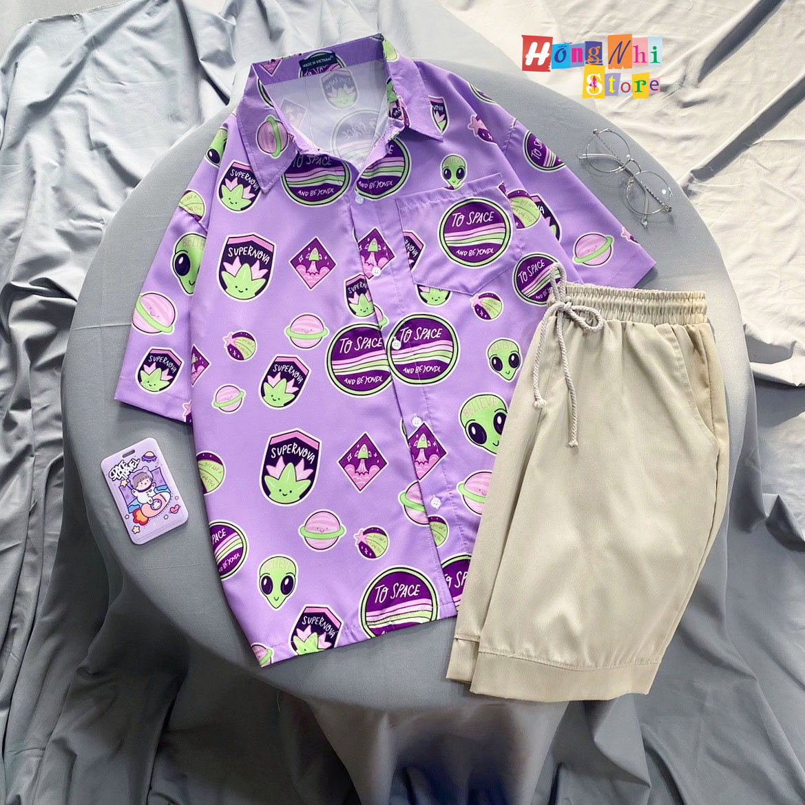 Áo Sơ Mi Hoạ Tiết Tay Lỡ Dáng Rộng, Sơ Mi Tay Lửng Unisex - MM