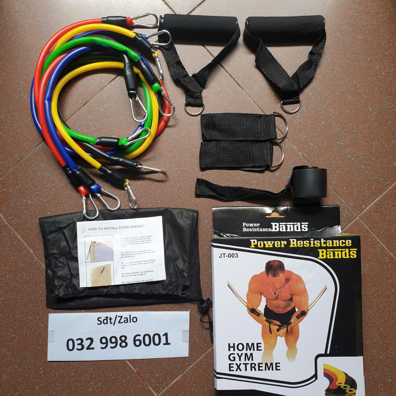 Bộ 5 dây kháng lực đàn hồi tập Gym A-3907, Bộ dây ngũ sắc