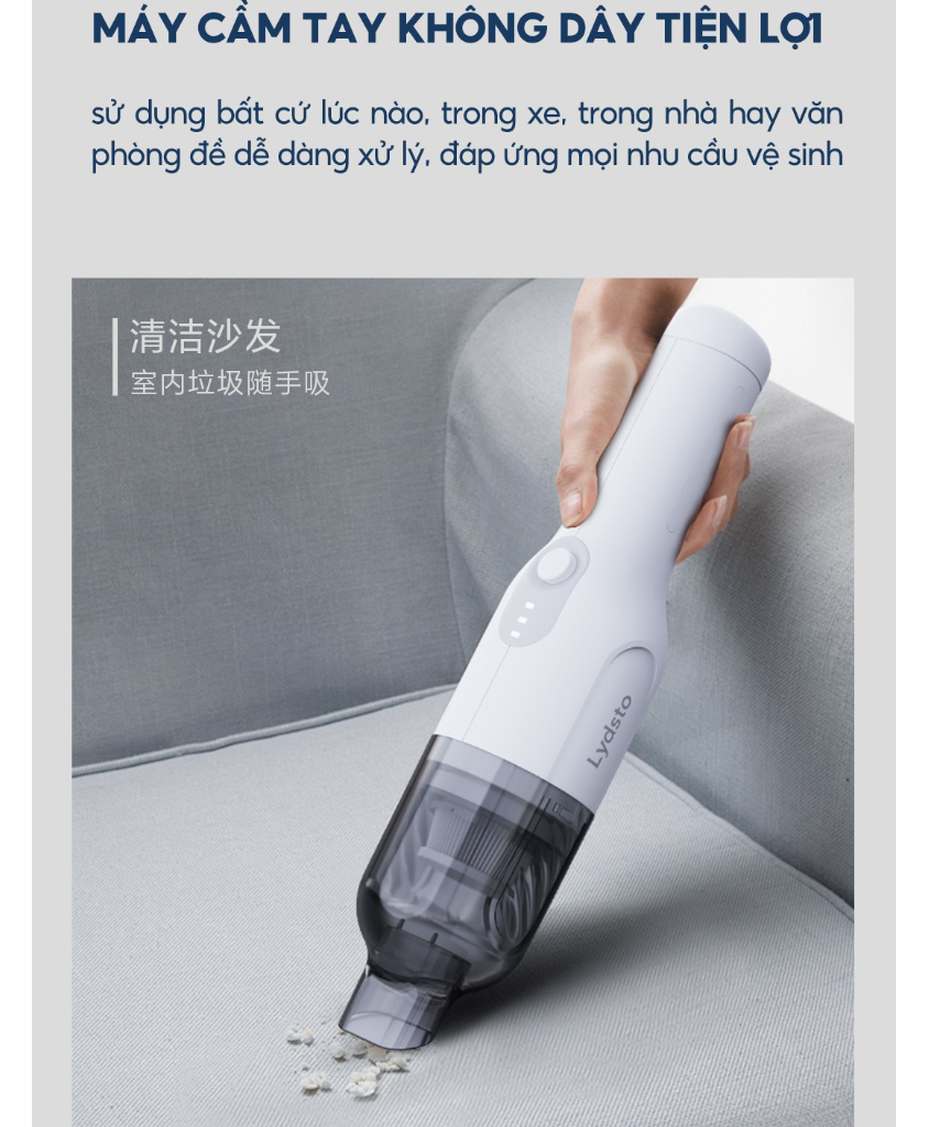 Máy hút bụi ô tô mini không dây chính hãng xiaomi lydsto H5 - Hàng nhập khẩu