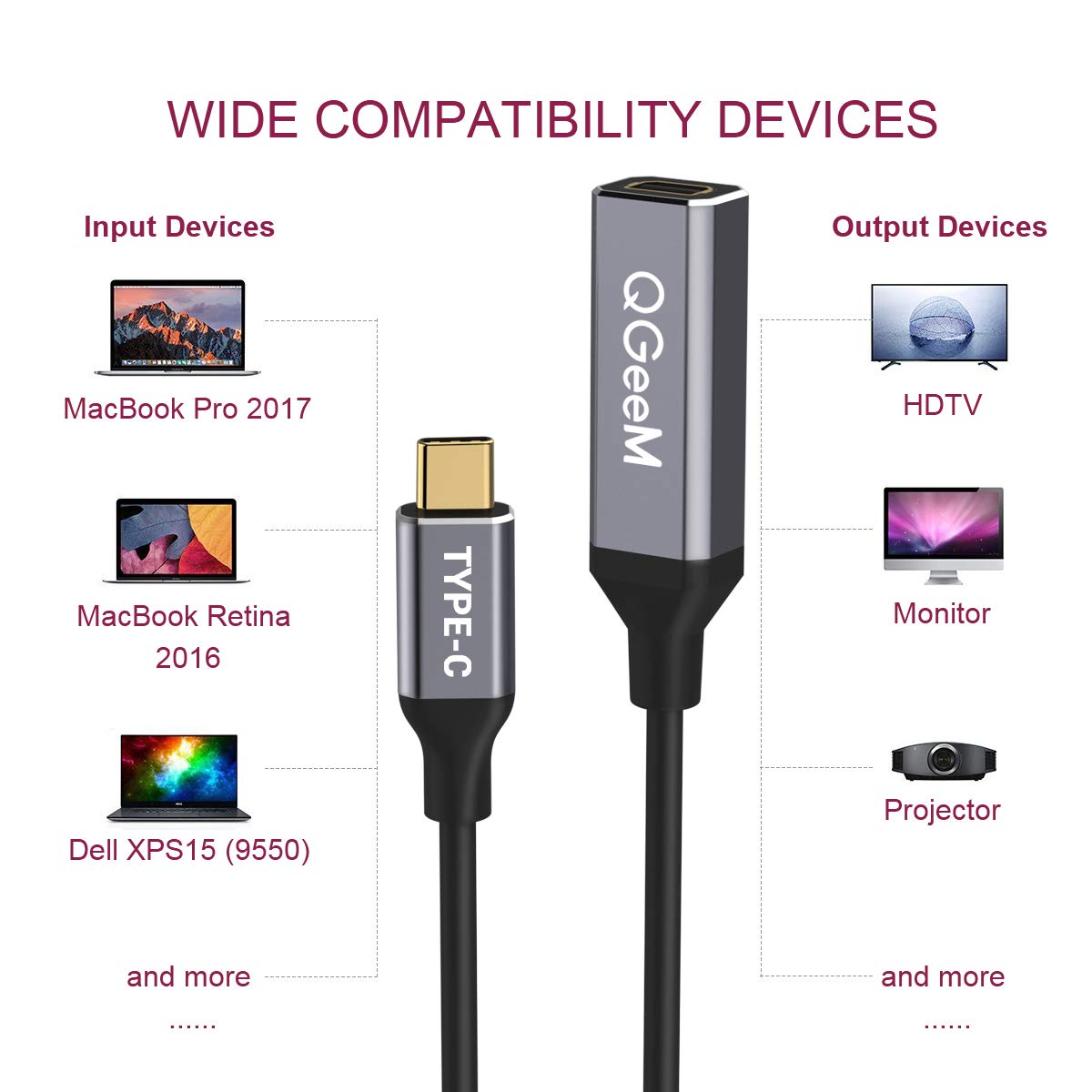 Cáp chuyển cổng QGeeM USB Type C 3.1 sang Mini-DP Female 4K 60HZ HDTV cho Macbook, Samsung S8-Hàng Chính Hãng