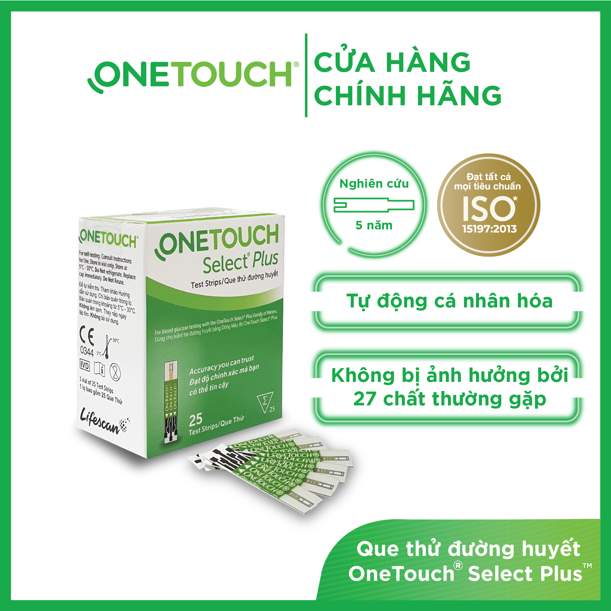 Que Thử Đường Huyết Onetouch Select Plus (hộp 25 que)