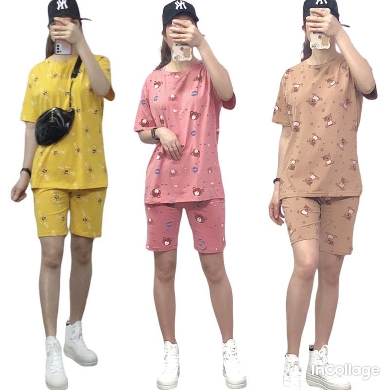 Bộ cotton nữ mặc nhà️Set đồ bộ hình gấu siêu kute hàng Thiết kế cao cấp