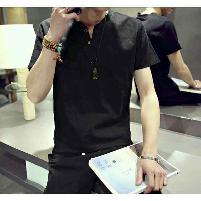 Bộ Đũi Nam Tay Ngắn Cổ V Chất Liệu Vải Đũi Cotton Mềm Mịn Mát Thoáng Nhẹ Thấm Mồ Hôi Tốt