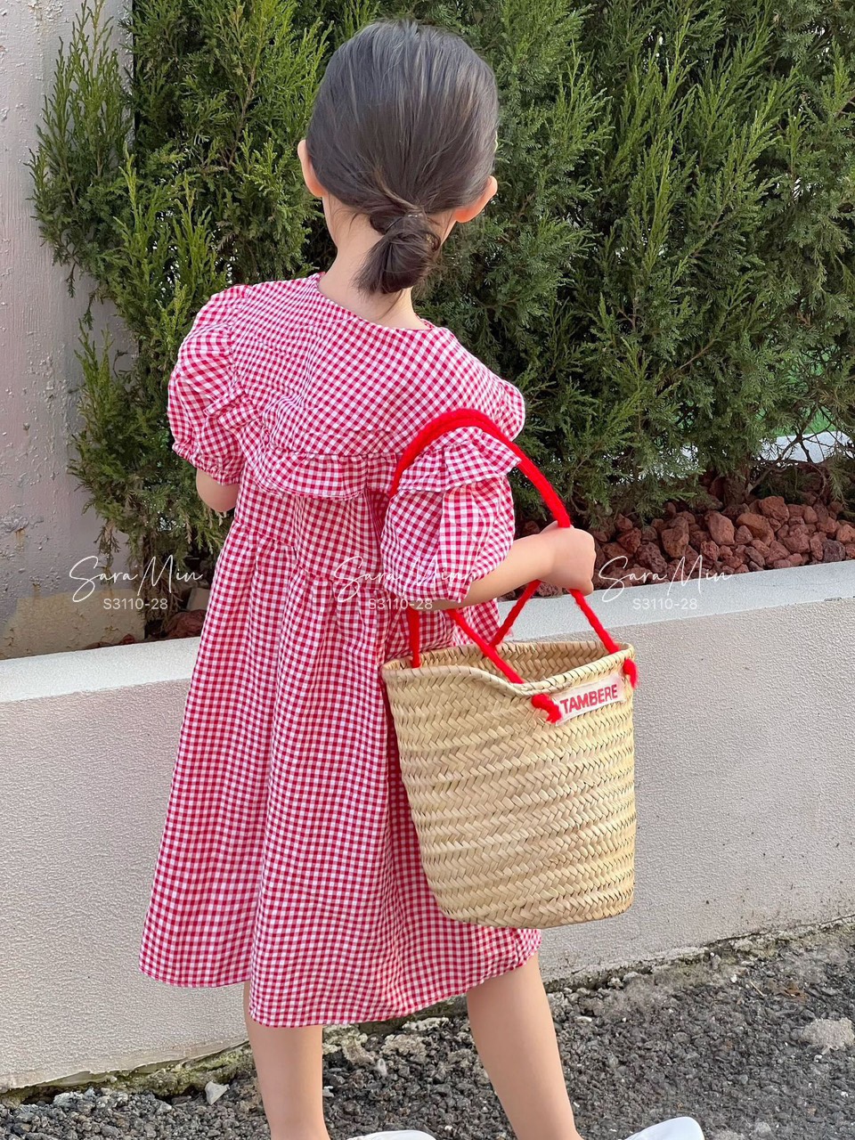 Đầm váy babydoll tay phồng caro cho bé gái diện đi chơi đi học đẹp size 12-35kg chất thô cotton mềm mát
