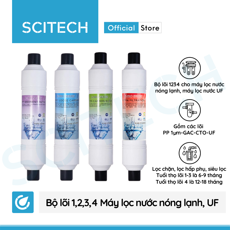 Bộ lõi số 1,2,3,4 K-Pro Series by Scitech dùng cho máy lọc nước nóng lạnh, máy lọc nước UF - Hàng chính hãng