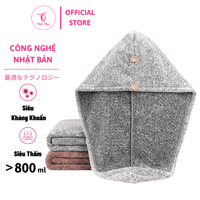 Khăn ủ tóc nhanh khô VIỆT THƯ, khăn quấn tóc Than tre hoạt tính kháng khuẩn, siêu mềm, siêu thấm, 25x65cm, 85gr – Hàng Chính Hãng