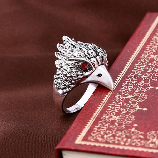 Jewelry Vintage Ring Silver Crystal Animal Eagle Head Shaped Mens Ring 20mm