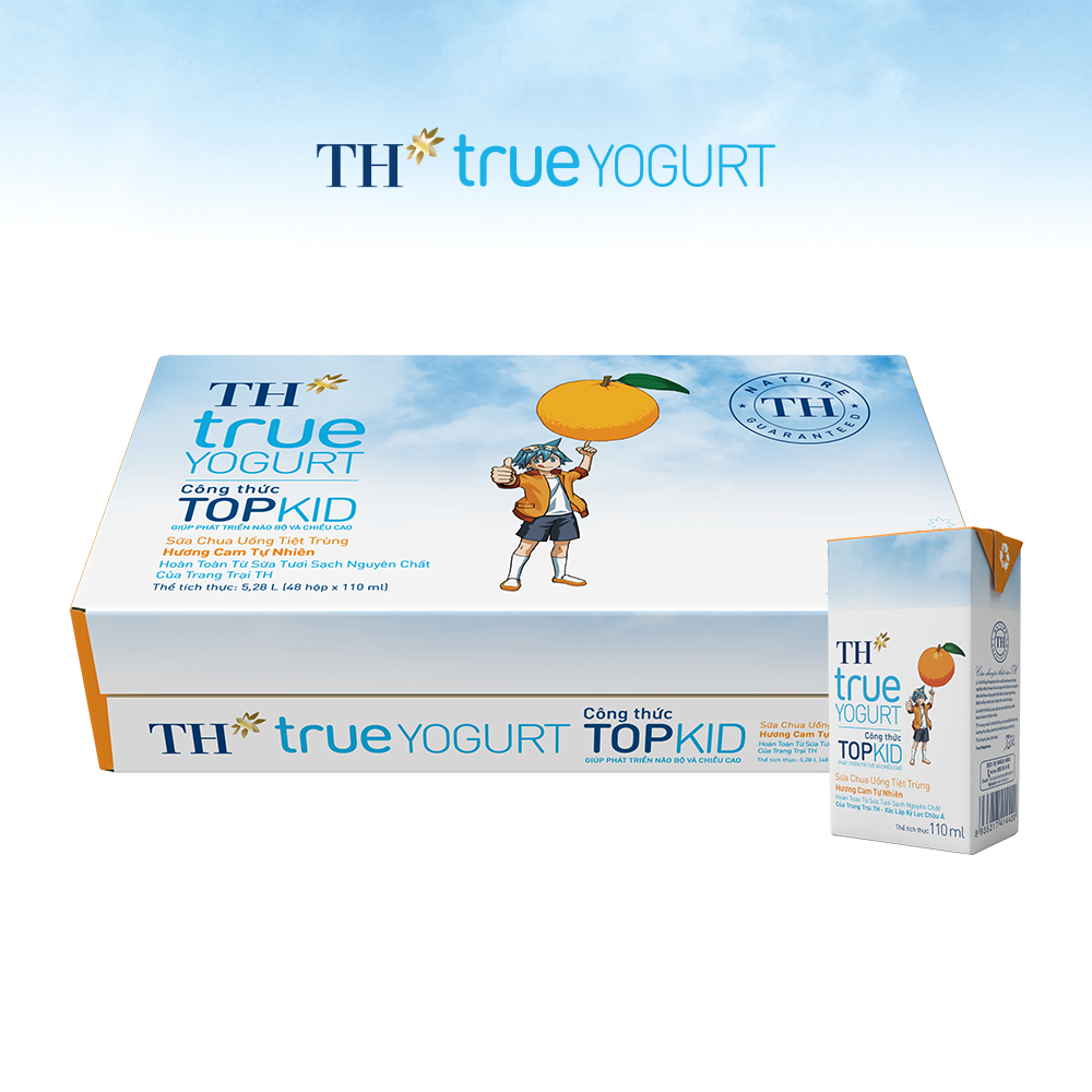 Thùng 48 hộp sữa chua uống tiệt trùng TOPKID hương cam tự nhiên TH True Yogurt 110ml (110ml x 48)