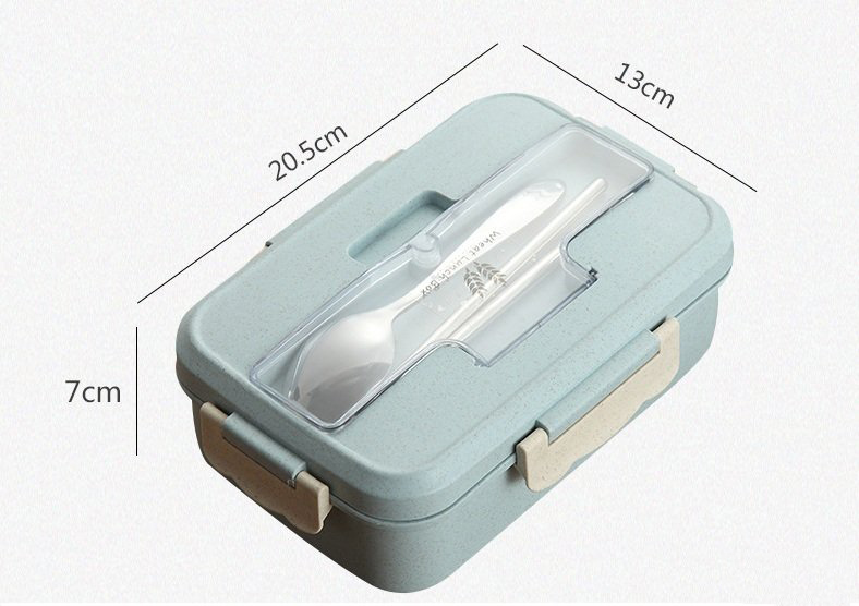 Hộp Đựng Cơm Lúa Mạch 1 Tầng 3 Ngăn Kèm Đũa Và Thìa Inox