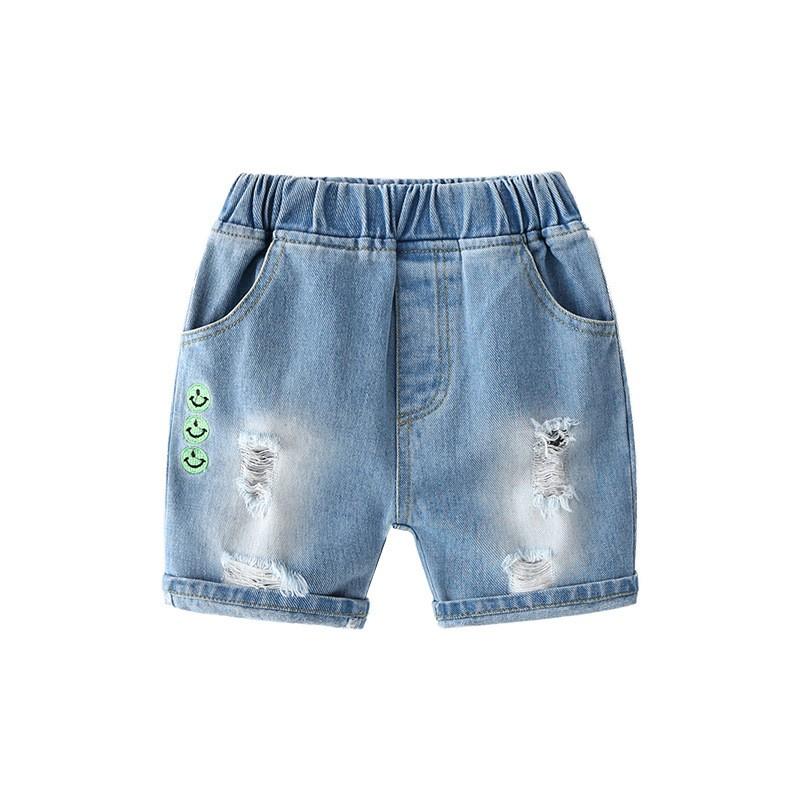 Quần Jeans Cho Bé WELLKIDS Quần Short Cho Bé Họa Tiết Phối Rách Chất Bò Mềm 029