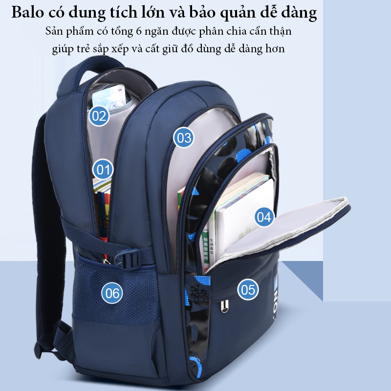 Balo nam nữ, cặp sách Basic chống thấm nước đi học, đi làm, du lịch size 47cm -801